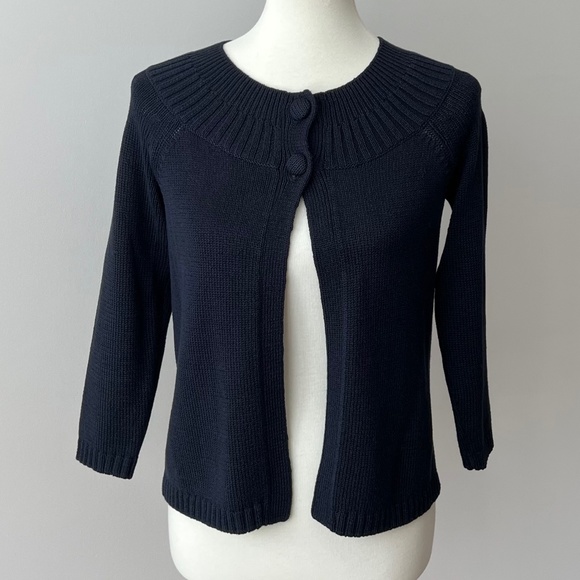 Ann Taylor XS Navy Sweater Cardigan Two Button 3/4 Sleeve Silk/Cotton Blend - Picture 1 of 12